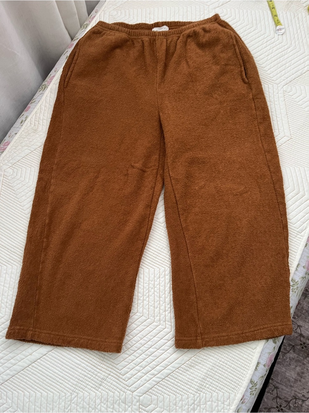 100% cotton American Vintage Plush Lounge cropped wide leg Pants in Warm Brown S